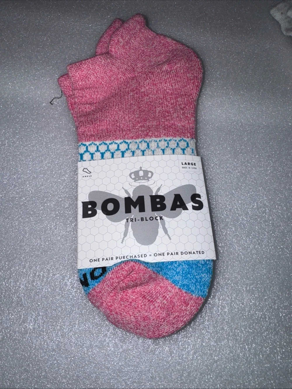Bombas Pink & Blue Ankle Large Socks (3 Pack) NWT